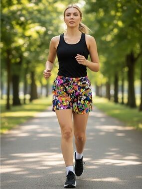 Fabletics Women’s Black Neon Splash Print Drawstring Shorts